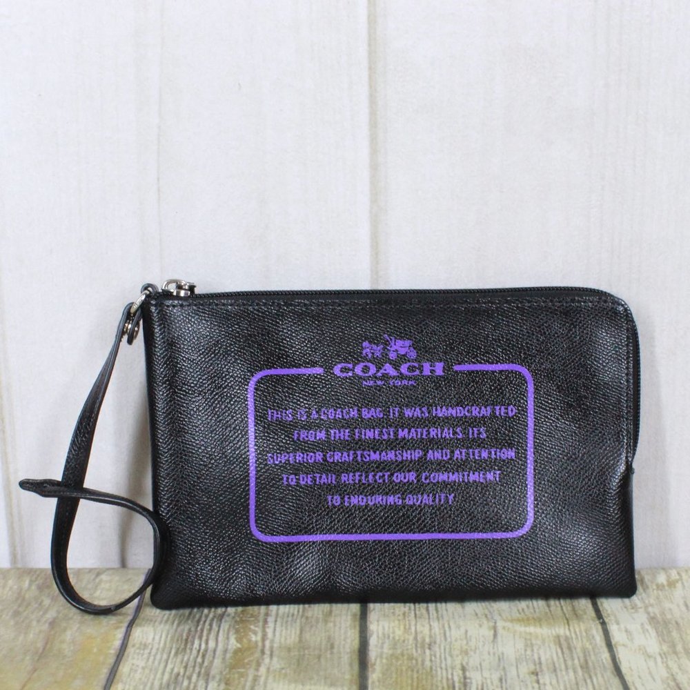 Coach Purple Floral Tote with Black Trim and Wristlet - Picture 11 of 14
